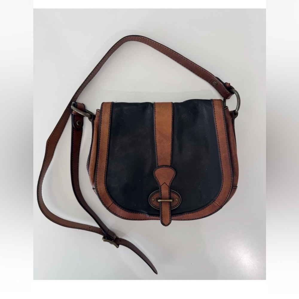 Vintage Fossil VRI Reissue Leather Crossbody Flap SaddleBag Purse Brown Black EC